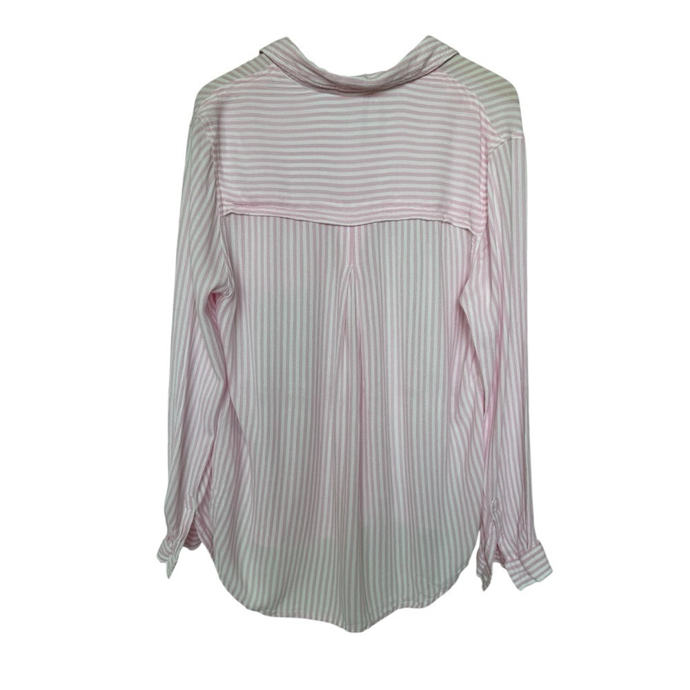 Beachlunchlounge Women's L Pink Striped Button-Up Shirt Long Sleeve Rayon Beach - Picture 3 of 10